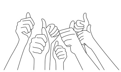 Hands giving thumbs up against line art vector.