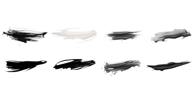 Collection set of black paint strokes isolated on transparent or white background