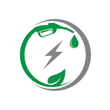Green bio fuel energy logo with fueling nozzle..