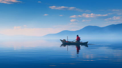 Naklejka premium beautiful view of nature landscape, lonely boat in the lake
