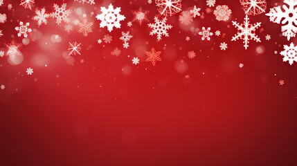 Naklejka na ściany i meble Red Christmas banner with snowflakes with copy space. Vector illustration of horizontal new year background for headers, posters, cards, and websites.