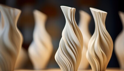 Photo of a Group of Elegant White Vases Enhancing the Table Decor