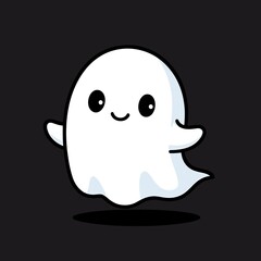 Cute Cartoon Ghost Vector Illustration isolated on black background