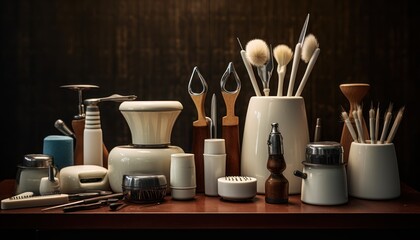 Photo of a Variety of Kitchen Utensils on a Well-Stocked Table - obrazy, fototapety, plakaty