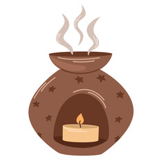 Aroma candle. Decorative design elements. Hand drawn vector illustration isolated on light background in modern trendy flat cartoon style.