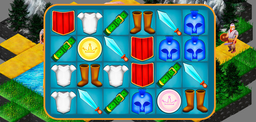 Game art for mobile game, game board and chips in Roman style