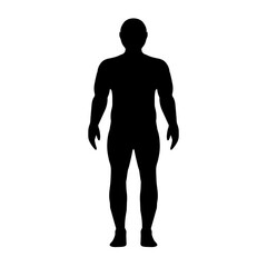 Silhouette athletically built stocky man, contours relief muscles athlete