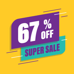 Sixty seven 67% percent purple and green sale tag vector