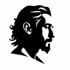 Man head black icon on white background. Man head silhouette