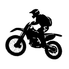 Enduro biker black icon on white background. Motocross biker silhouette
