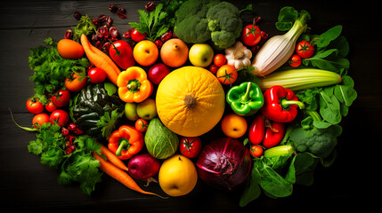 Composition with variety of fresh organic vegetables on wooden table, top view
 - Powered by Adobe