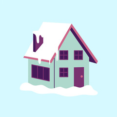 Flat Illustration Of Snowy House 