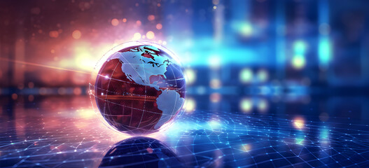 Neon-Lit Globe Symbolizes Global Communication in a Stunning 3D Illustrative Depiction