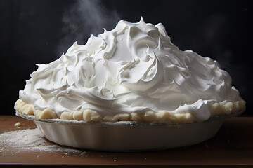 A luscious pie topped with a generous dollop of whipped cream foam, enticing anyone with a sweet tooth