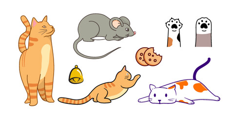 Fototapeta premium Cute cat and mouse vector animal illustration set