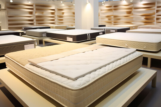 Memory foam mattresses stacked in a store, highlighting their comfort and pressure-relieving qualities