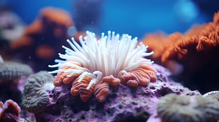 Charming anemone angle playing on the coral reef - obrazy, fototapety, plakaty