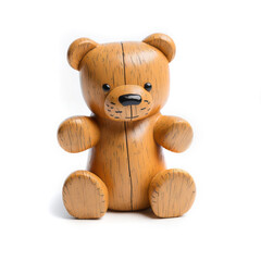 Wooden Bear Toy on White Background