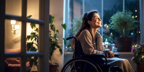 Fototapeta premium cheerful young woman in a wheelchair