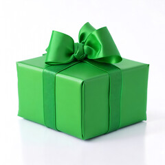 Green Christmas Present on White Background