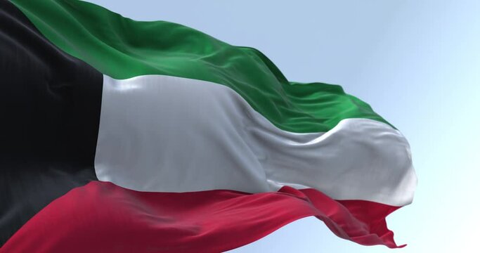 Close-up of Kuwait national flag waving in the wind