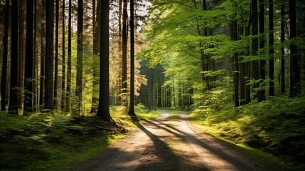 Obraz premium Back road among trees in drop