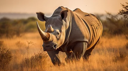 Rolgordijnen African white rhino with expansive horn on safari © Suleyman Mammadov