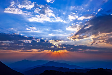 bright sunny dawn in the mountains. Carpathians. Ukraine