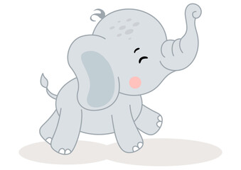Cute baby elephant running isolated