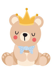 Baby teddy bear sitting with crown