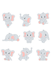 Set of cute baby elephant