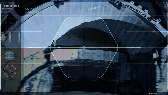 Futuristic Surveillance Artificial Intelligence Monitors Dam Location Target. Modern Artificial Intelligence Interface On A Computer Monitor. Satellite Network Monitor Scan Via Artificial Intelligence
