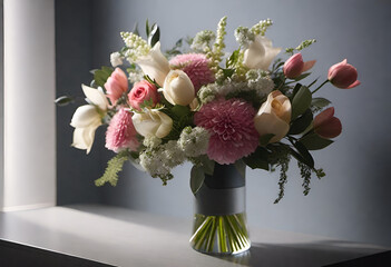 light flowers bouquet arrangement in minimal style