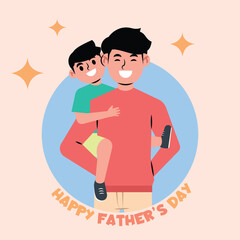 Vector Flat Happy Father's Day with a Father Holding His Child