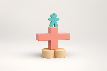 Obraz premium 人のアイコンと安心の積み木