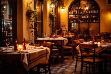 Fototapeta na wymiar Envelop yourself in the warm atmosphere of a traditional Italian trattoria, surrounded by candlelit tables and the charm