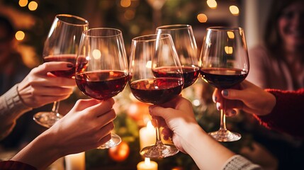 Gather Of Companions Drinking Reflected Wine At Christmas Advertise