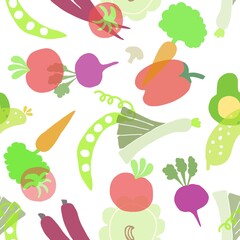 Bright vegetables pattern, flat illustration, seamless pattern