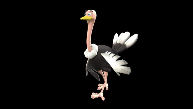3D Cartoon Ostrich Walking Loop Animation Video