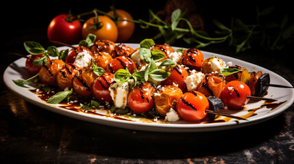 Roasted cherry tomato skewers served