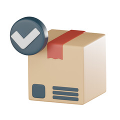 Delivery complete box check sign approved icon successful logistics 3D render