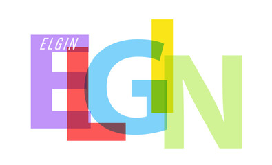 ELGIN. The name of the city on a white background. Vector design template for poster, postcard, banner