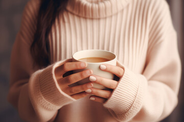 Woman holding hot tea cup