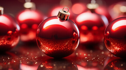 Red glitter balls for the Christmas tree close up