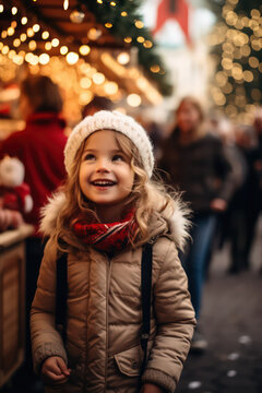A girl walking through the Christmas market by Generative AI