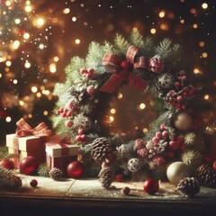Obraz na płótnie Canvas christmas wreath with candles background
