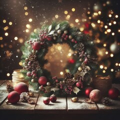 Obraz na płótnie Canvas christmas wreath with candles background