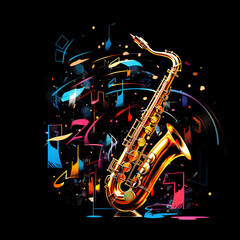Fototapeta na wymiar saxophone with musical notes