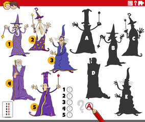 finding shadows activity game with cartoon wizards