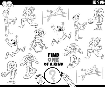 one of a kind game with cartoon sports and people coloring page